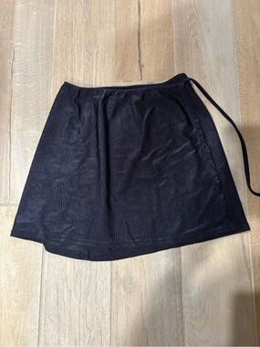Black Ribbed Swimsuit Coverup Wrap Skirt - Women